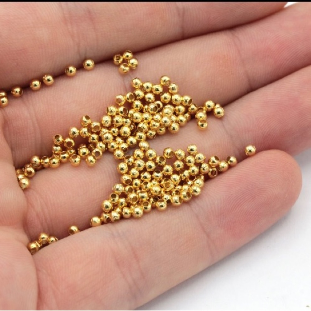 100 PCS 24k Shiny Gold Plated Tiny Ball Beads, Ball Spacer Beads Gold Ball Beads
